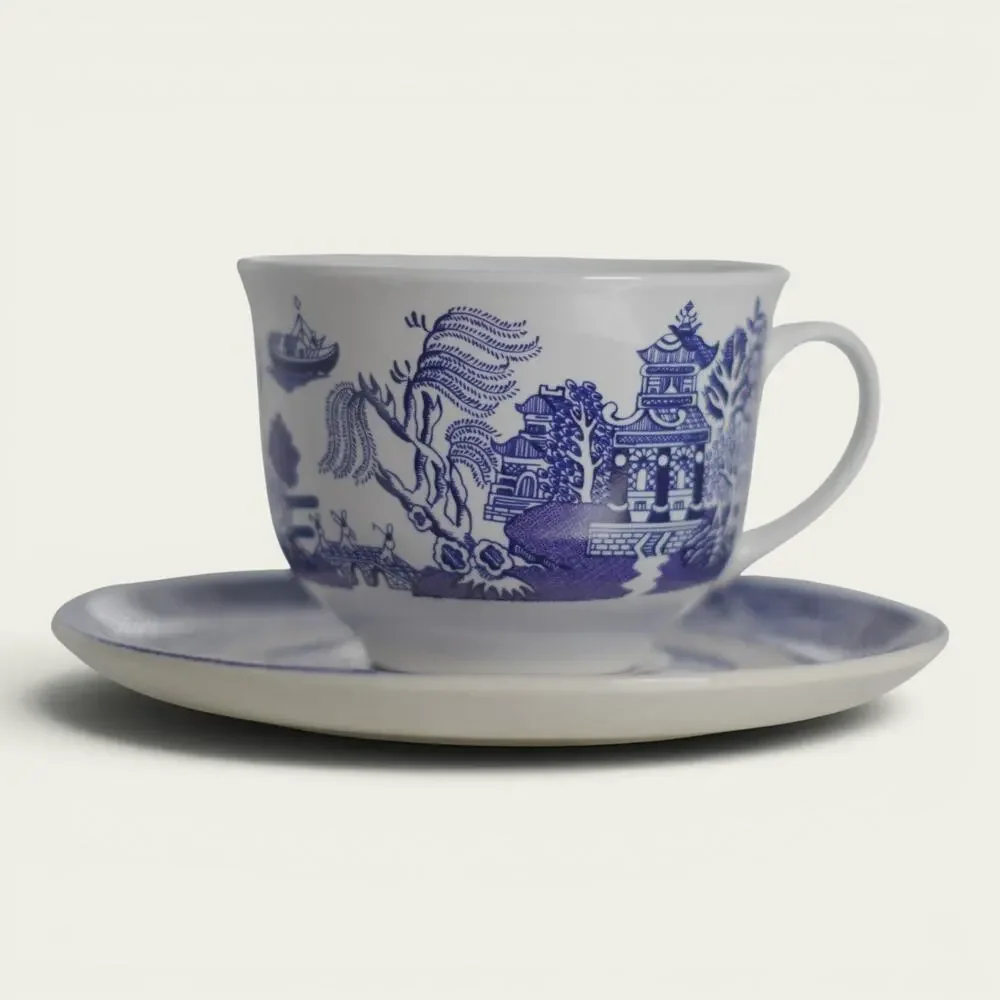 Royal Cuthbertson Blue Willow Demitasse Espresso Cups Saucers Set of 4 China